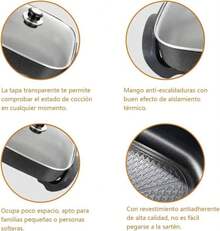 SOKANY Electric Frying Pan, Electric Frying Pan, Electric Frying Pan, 1500w Power Frying Pan, Fast Frying Pan, Non-Stick Frying Pan, Perspective Non-Stick Frying Pan, Frying Pan And Frying Pan Are Multifunctional For Easy Cleaning And Non-Stick Grip, Plug-In Model SK - 2005. - Tipo de Enchufe A USA (110-127V) - Ver 3