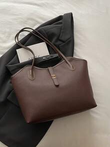 Contrast Color Lace-Up Shoulder Bag With Dual Handles, Suitable For Work Or School. Perfect For Graduate Students, Young Girls, College Freshmen To Seniors, And High School Students. - Coffee - View 8