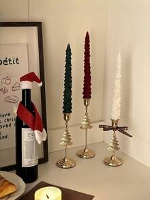 Conjunto de 3 castiçais dourados (grande + médio + pequeno), árvore de Natal de ferro, castiçais luxuosos com design de sino, castiçais para jantar romântico à luz de velas, decorações de Natal, Natal, velas