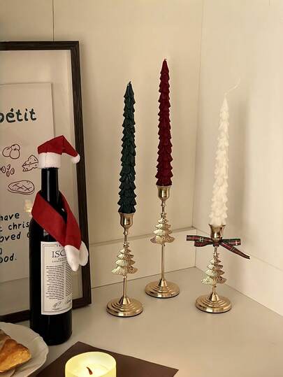 Conjunto de 3 castiçais dourados para decoração de Natal (grande, médio e pequeno), árvore de Natal em ferro, castiçais luxuosos com design de sino, castiçais românticos para jantar à luz de velas, decoração natalina para ambientes, enfeites de Natal, velas.