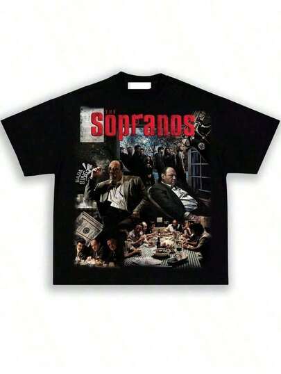 Camiseta gráfica vintage de la película de crimen Sopranos1999 – Camiseta gráfica de programa de televisión estadounidense y serie de acción |     Camiseta de algodón pesado de los 90, estilo bootleg, oversized, de cuello redondo y manga corta para mujeres, para fanáticos de programas de televisión y películas, camisetas gráficas, camisetas para hombres, ropa de calle, camisa blanca, camisa negra, suelta y cómoda