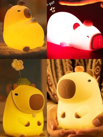 水豚小夜灯，软硅胶可充电可调光装饰小夜灯，带触摸传感器，硅胶小夜灯，生日礼物