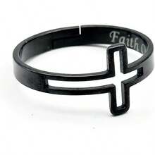 Sideways Cross Ring Religious Faith Over Fear Inside Remind Pray To God Jesus| Adjustable Stainless Steel Religious Cross Ring| Jewelry Box Included2025 - màu đen - Xem 4