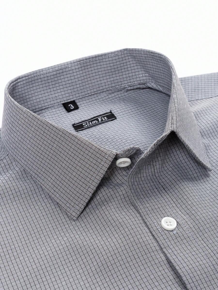 Men's Plaid Shirt In Jacquard Fabric With 40% Cotton - Màu xám đen - Xem 1
