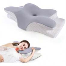 Almohada Cervical para Dormir, Almohada Ortopedica, Almohada Cervical de Espuma con Memoria 2en1, Almohadas de Soporte Contorneadas para Dormidores de Lado Blanco - blanco - Ver 2