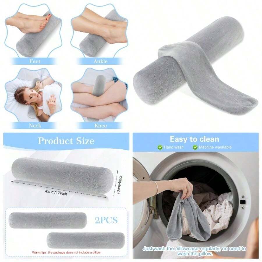 - Juego de 2 fundas de almohada cilndricas de 17x 4 pulgadas con cierre para decoracin del hogar gris - inicial - Ver 1