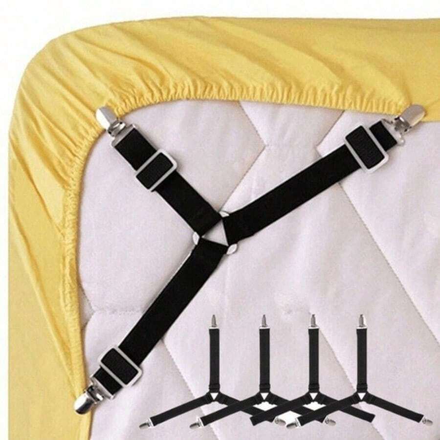 4 - Piece Adjustable Bed Sheet Straps, Heavy - Duty Elastic Bed Sheet Fasteners With Strong Clips, Secure Hold For Mattress Covers, Fitted Sheets And Blankets - 黑色 - 查看 1