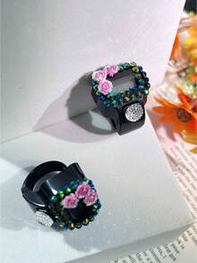 خاتم وردة مرصع بالراين ستون عداد، عداد إلكتروني إبداعي متعدد الألوان للأصابع، أداة عد شخصية للاكسسوارات