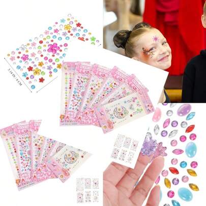 POPETPOP Pegatinas De Diamantes Para Niños Joyas Faciales Temporales Autoadhesivas Brillantes Gemas Para Maquillaje De Fiesta Halloween Cosplay Y Celebraciones