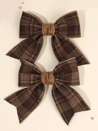 2 st. hårspännen i brunt tyg med rosett för flickor, retro gingham-hårrosetter, aligatorklämmor i brunt rutigt tyg med blommor, hårspännen i mjukt tyg för vardagliga tillfällen, hårspännen för söta flickor, håraccessoarer för tonåringar