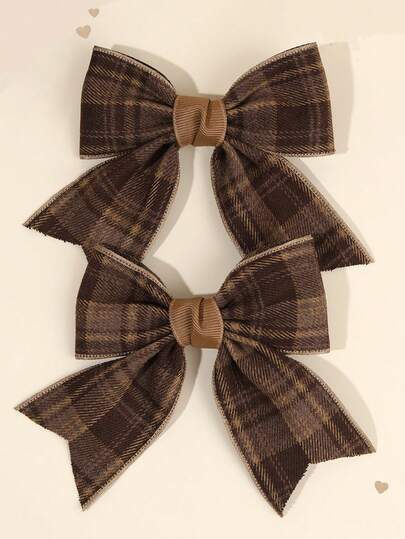 2 pinzas para el cabello con moño de tela marrón para niña, lazos de cabello de cuadros retro, pinzas de flor a cuadros tono marrón, pasadores de cabello casuales de tela suave, horquillas dulces para niñas, accesorios para el cabello para adolescentes
