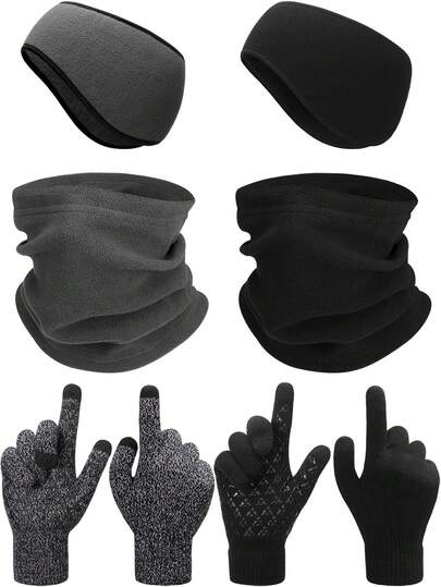 6 Pieces Ear Warmer Headband Warmer Face Mask Fleece Neck Gaiter Touch Screen Winter Knit Gloves For Men And Women Winter Fleece Neck Warmer Face Gaiter Skiing Windproof Ski Neck Gaiter For Unisex