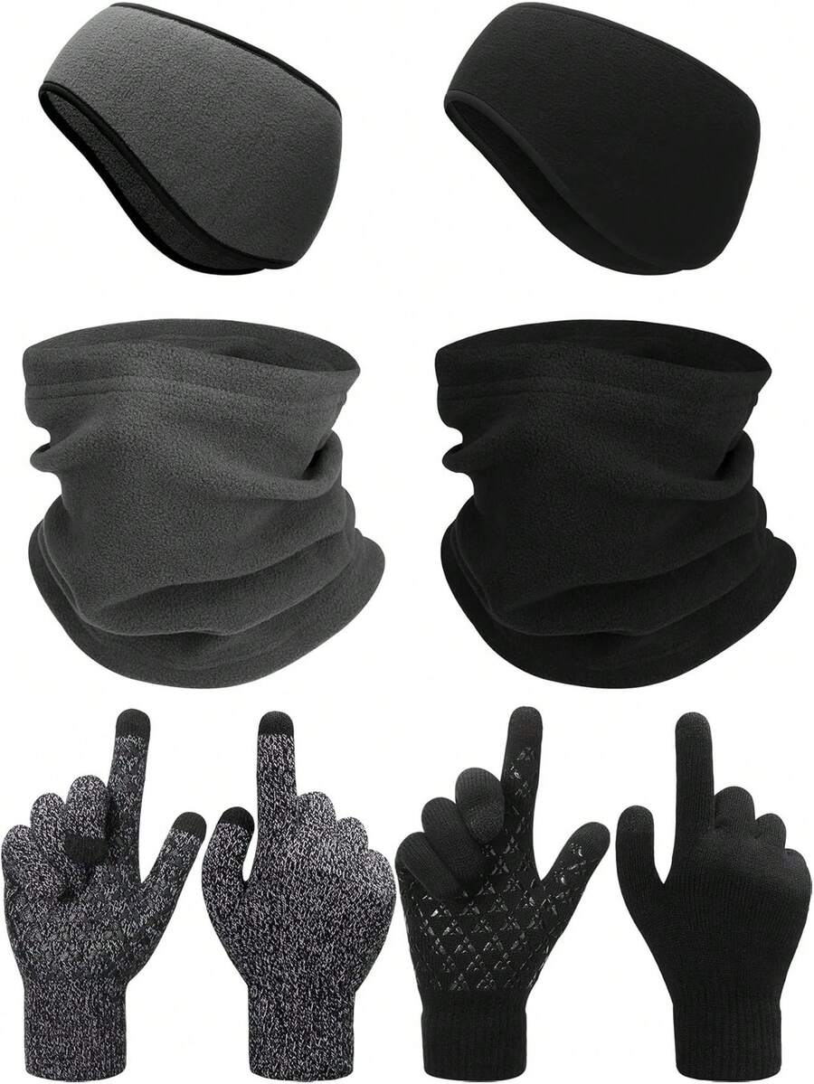 6 Pieces Ear Warmer Headband Warmer Face Mask Fleece Neck Gaiter Touch Screen Winter Knit Gloves For Men And Women Winter Fleece Neck Warmer Face Gaiter Skiing Windproof Ski Neck Gaiter For Unisex