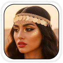 MX  Coins Head Chain Gold Sequin Headpiece Hair Chains Festival Costume Headband Hair Accessories For Women And Girls - 如圖 - 查看 2