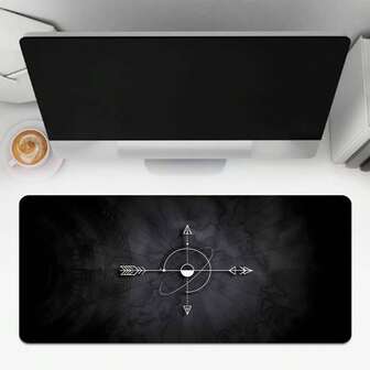 1pc Mystic Geometric Compass Extended Mouse Pad - Celestial Arrows & Cosmic Line Art On Dark Backdrop, Non-Slip Rubber Base & Smooth Precision Surface - Ideal Desk Accessory For Gamers, Minimalist & Dark Aesthetic Lovers - Perfect Gift For Mysticism Enthusiasts & Tech-Savvy Decorators