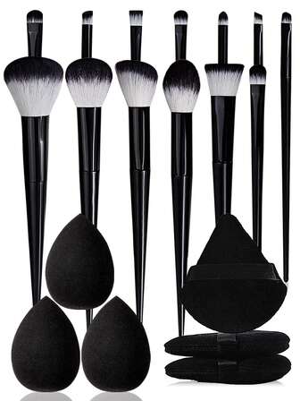 19 st/13 st/6 st/3 st högkvalitativt sminkborsteset, multifunktionellt för nybörjare - rougeborste, puderborste, concealerborste, ögonskuggsborste och dubbelsidig flockad puderpuff och mjuk sminksvampblandare, borsteset, sminkborstekit, sminkborsteset, komplett sminkset, sminkborsteset, komplett sminkkit, borstekit, borstar sminkset, sminkpresentset, set