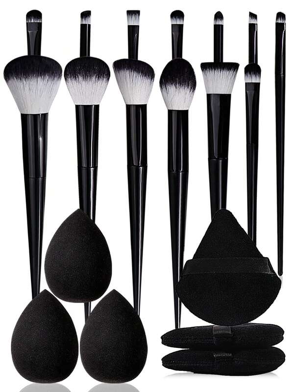 19 pezzi/13 pezzi/6 pezzi/3 pezzi Set di pennelli per il trucco di alta qualità, multifunzionali per principianti - Pennello per blush, pennello per cipria, pennello per correttore, pennello per ombretto e cuscinetto per cipria con doppia faccia e spugnetta per trucco morbida