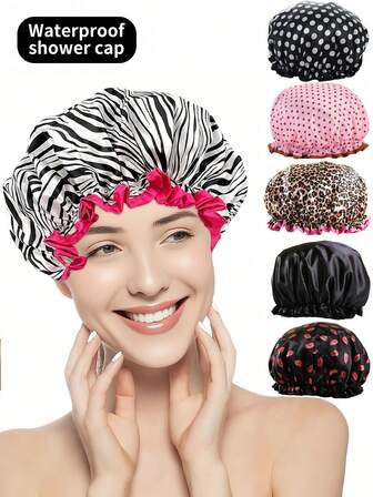 Double-Layer Waterproof Shower Caps, Hair Caps For Women's Bathing, Shampooing And Makeup. High-Quality Reusable Travel Portable Bathing Caps