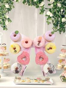 1Pc Pink Bow Shaped Wooden Donut Stand,Sweet Donut,Doughnut Holder Board,Baby Shower Decorations,Pink Bow Theme Birthday Party Supplies,Bridal Shower Supplies,Pink Birthday Decorations,1st Birthday Party Decor,Gender Reveal Party Supplies,Table Decor,Baby Girl Party Decorations,Pink Bow Decor