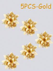 3/5/10/20PCS Glitter Artificial Christmas Flowers, Christmas Tree Decorations, Christmas Tree Wreath Diy Decorations, Including Gold, Red, Silver, Poinsettia Christmas Tree Decorations, Artificial Christmas Flowers, Home Decor, Holiday Party Decorations, Christmas Decorations, Room Decor, Winter Party Atmosphere Decoration.