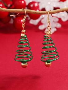 1 paire de boucles d'oreilles pendantes à la mode pour femmes, boucles d'oreilles élégantes minimalistes en forme d'arbre de Noël rotatif, boucles d'oreilles en forme d'arbre de Noël avec fil vert, cadeau de Noël, Réveillon de Noël, fête de Noël pour la petite amie