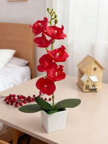 4pcs/1PC Simulation Plant Flowers Fake Hua Hudie Orchid Potted Bonsai, Wedding Shooting Green Props Living Room Decoration Plastic Flower Potted Ornaments, Holiday Decorations, Christmas Decorations.