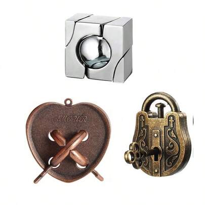 3 PiecesMetal Puzzle Set, Unlock Answers, Educational Toy, Brain Teaser Game, Suitable For Teens And Adults - Perfect Gift Bag Filler, Party Challenge Gift, Party Present, Christmas, Christmas Decorations, Christmas Gifts, Christmas Stocking Filler, Game, K-Pop, Christmas Ornaments