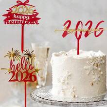 1件/3件 金色與紅色壓克力 2025聖誕快樂蛋糕裝飾插牌，亦適用於新年派對蛋糕裝飾 - 彩色 - 查看 2