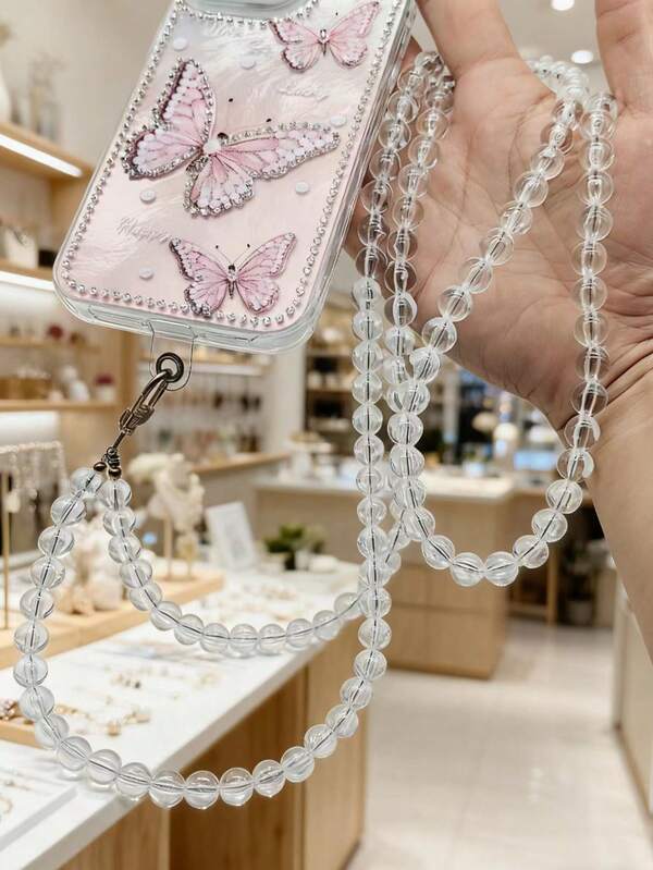 1pc Minimalist Solid Color Pearl Phone Case With Detachable Crossbody Chain, Versatile Bag Strap, Suitable For Camera