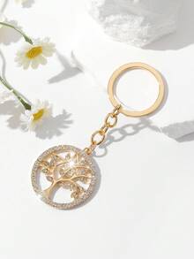 1pc Fashion European Style Hollow Circular Tree Of Life Shaped Keychain Decoration, Embellished With Rhinestones, Suitable For Women Car Keys And Bags Car Accessories Bag Charm Backpack For School Cute Goth Y2k Halloween Accessories Teachers Day Christmas Gift Ideas Bag Lanyards With Id Holder Car Accessories Bag Charms - Multicolor - View 24