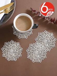 4pcs Gold Hollow Flower Shaped Pvc Placemats, Washable, Easy To Clean, Wipeable, Non-slip, Heat Resistant, For Dining Table, Holiday, Wedding, Party And Festival Decoration - Gold - View 16