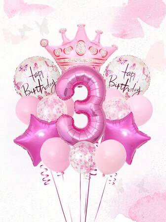 16pcs Pink Birthday Party Decoration Set, Includes 40-Inch Pink Number 1-9 Balloons, Pink Butterfly Balloons, Pink Crown, Fuchsia Star Foil Balloons, Pink Latex Balloons, Suitable For Pink Themed Birthday Party, Cute Birthday Decor (Pink Birthday 1-9 Years Old), Anniversary And Birthday Party, Princess Party, Butterfly & Crown Themed Party, Party Supplies