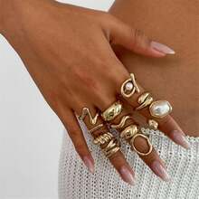 Chunky Rings Set For Women,Vintage Stacking Imitation Pearl Rings Pack, Dainty Adjustable Open Knuckle Hollow Twisted Round Signet Finger Ring Minimalist Statement2025 - A-3 chiếc - Xem 7