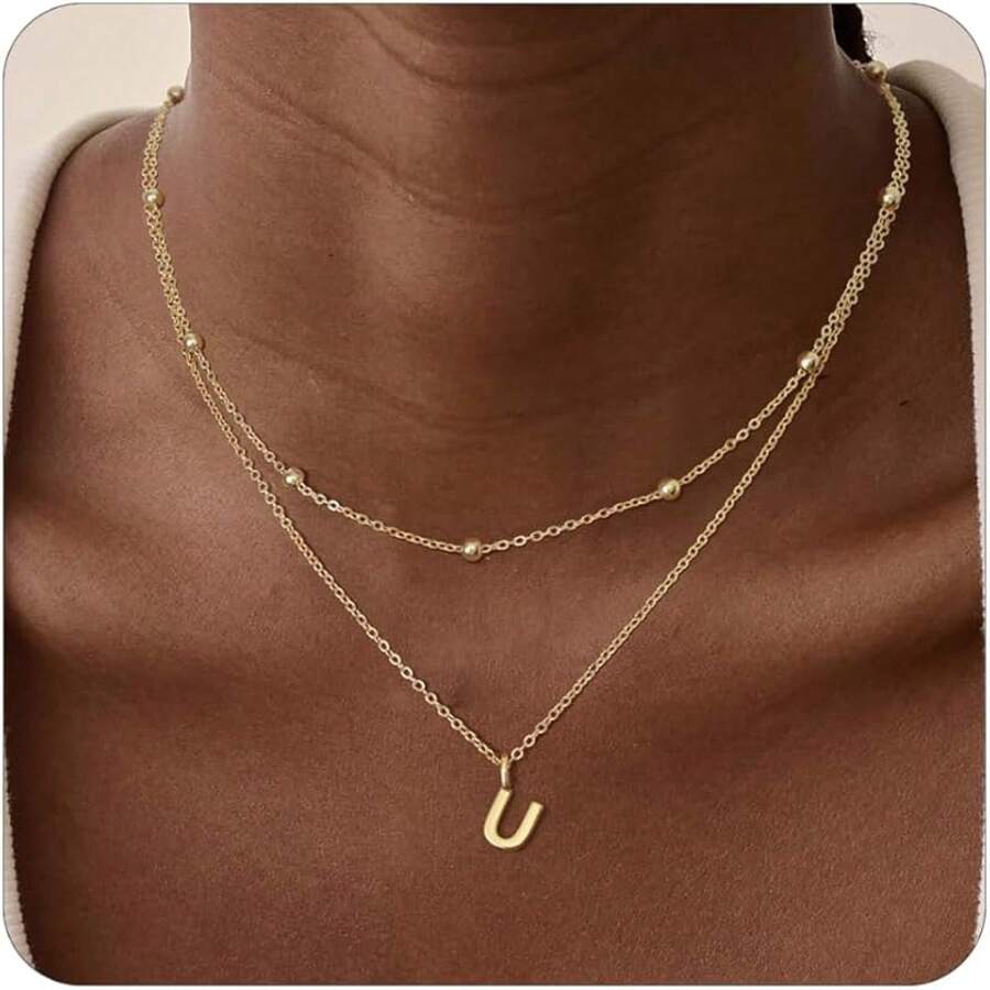Initial Necklaces For Women 14k Gold Plated Dainty Layered A-Z Letter Pendant Necklaces For Women Personalized Name Necklace Gold Jewelry Gifts Fashion Accessories2025 - u - 查看 1