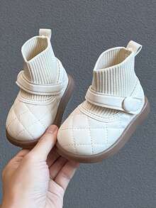 1 Pair Casual & Fashionable Baby Toddler Boots, Suitable For Indoor, Outdoor, Play, Festivals, Easy Slip-On Closure, PU Leather Patchwork Upper, Soft, Comfortable, Lightweight - Brown - View 4