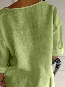 Plus Women's Solid Color Front Button Shirt Top