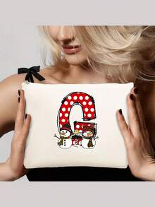 1 Túi đựng đồ trang điểm bằng vải canvas cá nhân hóa một mặt có thiết kế hình người tuyết - Túi đựng mỹ phẩm du lịch có thể tùy chỉnh, có kiểu dáng túi tote hình chữ nhật có thể tái sử dụng, hoàn hảo làm quà tặng Giáng sinh - Nhiều màu - Xem 4