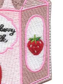1 miếng vá thêu hình nơ cài áo in hình hộp sữa dâu tây, có thể ủi lên quần áo. - Nhiều màu - Xem 5
