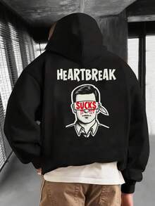Sudadera con capucha para hombres Blahoodie con patrón de desamor - Sudadera con capucha de estilo holgado y con fuerte impresión de patrón 'Heartbreak', ropa casual negra y roja, cómoda para todas las estaciones, lavable aáquina, adecuada para uso casual y actividades al aire libre (tecnología de impresión digital duradera), Suck Thi - Negro - Ver 1