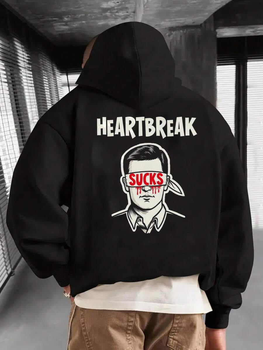 Sudadera con capucha para hombres Blahoodie con patrón de desamor - Sudadera con capucha de estilo holgado y con fuerte impresión de patrón 'Heartbreak', ropa casual negra y roja, cómoda para todas las estaciones, lavable aáquina, adecuada para uso casual y actividades al aire libre (tecnología de impresión digital duradera), Suck Thi - Negro - Ver 1