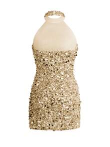 Unadoll 女士春季性感无袖露肩亮片连衣裙，适合鸡尾酒会、音乐节、派对、出席活动、生日、情人节等场合穿着。