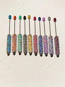 10pcs New Stylus 2-In-1 Diamond Pen With Silicone Beads, Multi-Color Glittering Highlight Decoration - Multicolor - View 3