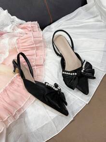 Pantofi cu toc înalt și perle pentru femei, eleganți, din satin, cu aspect de pieptănat, potriviți pentru ocazii formale, întâlniri romantice