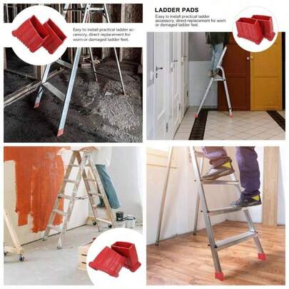 Ladder Accessories 2PCS Step Ladder Foot Covers Non Slip Rubber Pads Red Antiskid Ladder Leg Caps For Home Workshop Use