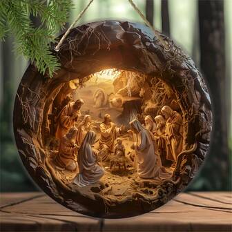 复古风格 20.32x20.32 厘米木制耶稣降生场景标牌 - 非常适合圣诞节装饰、宗教主题，适合家庭、厨房、酒吧、花园、门廊、车库和咖啡厅壁挂 - 独特的节日礼物