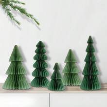 Fenyluxe 5 árboles de Navidad de papel de panal de abeja árboles de Navidad plegables en 3D color verde natural decoración de computadora para el hogar cenas fiestas y centros de mesa de - GreenSetb - Ver 3