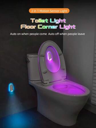1pc Rechargeable 400mAh Toilet Motion Sensor Night Lights Multicolor Projector Lights 8 Colors Waterproof Foot Light For Bathroom Decor Lighting Adjustable Brightness | Indoor Motion Sensor Lights For Stair