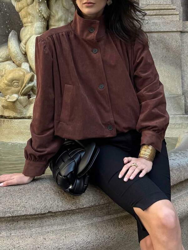 Damen elegante Wildleder-Optik Jacke in Unifarbe, geeignet für Dates, Urlaub, Reisen und den Alltag, Frühling/Herbst/Winter