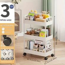 3 Tier Rolling Utility Cart Organizer With Removable Drawer, Stable And Sturdy Black Rolling Storage Carts With 2 Lockable Wheels For Bathroom, Kitchen, Snack, Craft, Makeup, Baby Essentials,Christmas Gifts - trắng - Xem 6