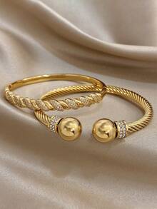 Pulsera de lujo elegante con circonita, pulsera abierta de acero inoxidable trenzada en dorado para mujer, pulsera apilable para uso diario, fiesta, joyería, regalos de Navidad, Halloween y cumpleaños - Multicolor - Ver 12